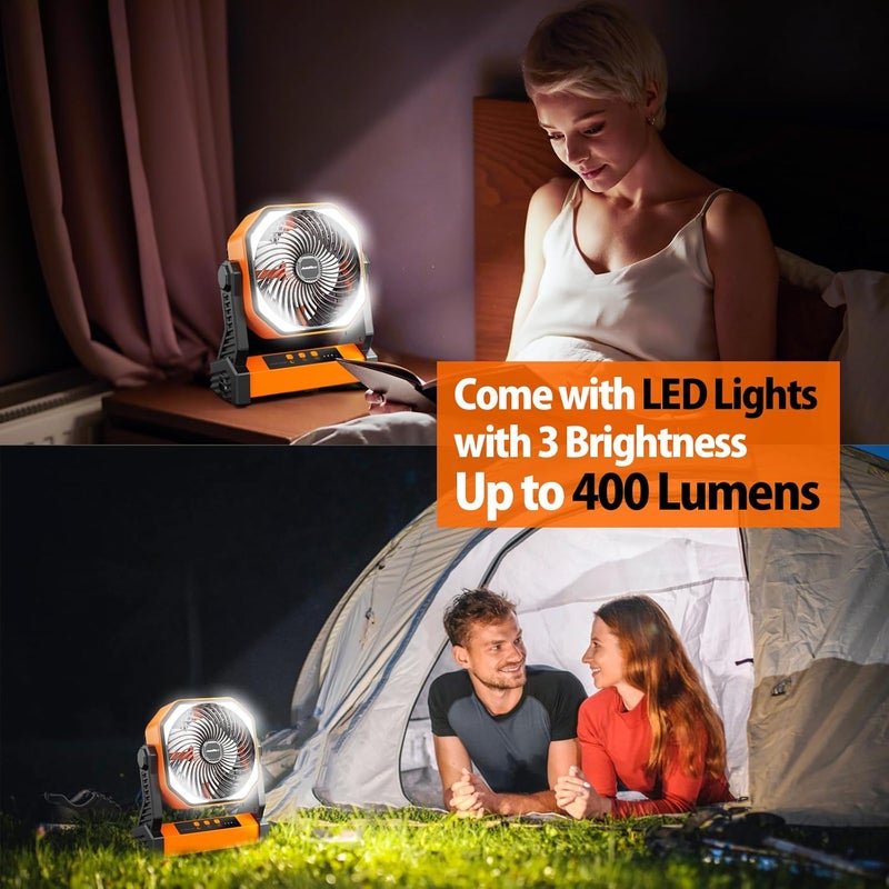AddAcc 20000mAh Camping Fan, Rechargeable Battery Operated with 360° Rotatable Hook, 400 Lumes Light, 270° Pivot, 4 Speeds, 58Hrs Battery Powered Fan for Outdoor Tent Car Trip BBQ Hurricane Power Outages - Image 3